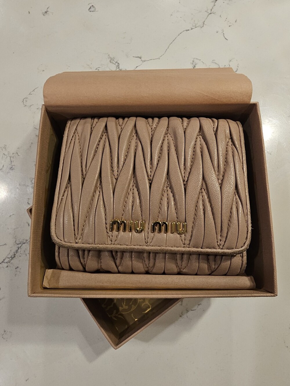 Miu Miu Beige Quilted Leather Wallet